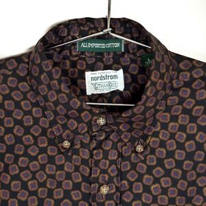 Gitman Bros for Nordstrom Black Floral Medallion Cotton Button-Down Shirt L